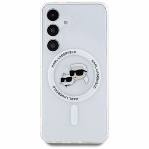 Dėklas telefonui Karl Lagerfeld Button Karl & Choupette Heads Išspausdintas logotipas MagSafe Samsung Galaxy S25 - baltas