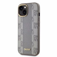DKNY Odinis languotas mono raštas Magnetinis dėklas telefonui iPhone 14 - smėlio spalvos