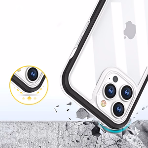 Skaidrus 3in1 dėklas iPhone 13 Pro Max juodo rėmo gelio dangteliu