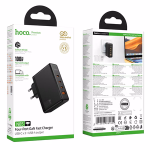 Įkroviklis Hoco N85 100W 3xUSB-C/USB-A juodas