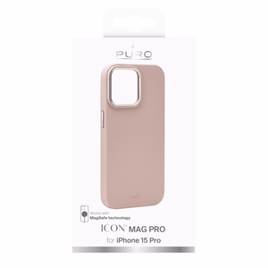 Puro Icon Mag Pro magnetinis silikoninis dėklas telefonui iPhone 15 Pro - rožinis