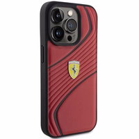 Ferrari Twist Metal Logo dėklas telefonui iPhone 15 Pro - raudonas