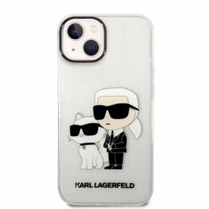 Karl Lagerfeld blizgus Karl&Choupette dėklas telefonui iPhone 14 Plus - permatomas
