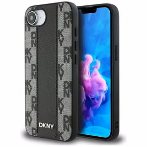 DKNY Leather Checkered Mono Pattern MagSafe Чехол для iPhone 16e - чёрный