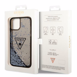 Guess GUHCP14SLFCTPK iPhone 14 6.1" juodas/juodas kietas dėklas Liquid Glitter Palm Collection