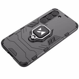 Wozinsky Ring Armor dėklas telefonui Samsung Galaxy S23+ šarvuotas dėklas su magnetiniu laikikliu ir žiedu juodas