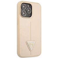 Guess GUHCP14XPSATLE iPhone 14 Pro Max 6.7" smėlio kietasis dėklas Saffiano Triangle Logo