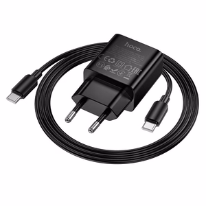 Telefono įkroviklis Hoco USB C QC PD 25W + laidas USB C į USB C N76 juodas