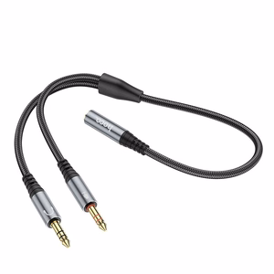 Cable AUX 2in1 Jack 3,5 mm (female) to 2 x Jack 3,5 mm (male) Hoco 0,25 m UPA21 metal gray