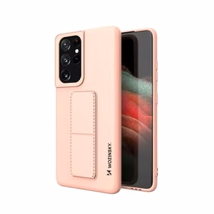 Wozinsky Kickstand Case silikoninis dėklas su stovu Samsung Galaxy S21 Ultra 5G rožinis