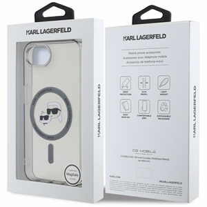 Karl Lagerfeld IML metalinis Karl & Choupette galvų Magnetinis dėklas telefonui iPhone 16e - juodas
