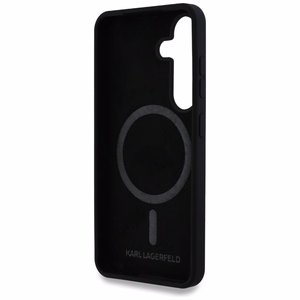Karl Lagerfeld silikoninis dėklas telefonui Double Heads ir Circle MagSafe Samsung Galaxy S25 juodas