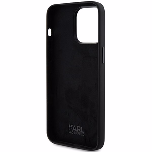 Karl Lagerfeld silikoninis Choupette Metal Pin dėklas telefonui iPhone 15 Pro Max - juodas