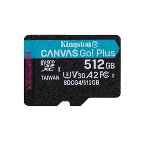 Kingston Atminties kortelė 512GB microSDXC Canvas Go Plus Gen4 200MB/s A2 U3 V30 + adapteris