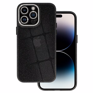Dėklas fotoaparatui Iphone 13 Pro Max su skystais blizgučiais - juodas