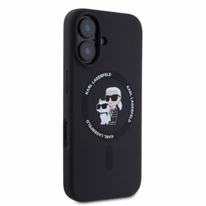 Karl Lagerfeld silikoninis dėklas telefonui Karl&Choupette Heads Ring Magnetinis iPhone 16 - juodas