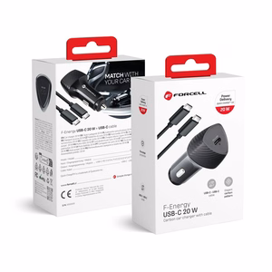 FORCELL F-ENERGY Carbon CC50-1C automobilinis įkroviklis Type C + kabelis Type C į Type C PD 3A 20W juodas