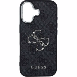 GUESS dėklas telefonui IPHONE 17 GUHCP17SP4G4SMCK (4G PU odos dėklas su dideliu 4G ir klasikiniu logotipu bei sidabriniu metaliniu kameros rėmeliu) juodas