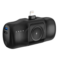 Wozinsky WF16-YLS 5000mAh 15W Lightning mini išorinė baterija su įmontuotu USB-C kabeliu ir Apple Watch įkrovikliu - juoda