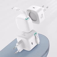 USAMS Tinklo įkroviklis 1xUSB-C su suvyniojamuoju USB-C laidu PD+QC 35W Gan Fast Charging juodas XMF Series CC202TC01 (US-CC202)