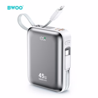 BWOO išorinė baterija P77 45W, 10000 mAh with USB-C and Lightning laidas, pilkas