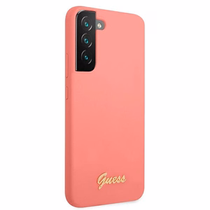 Guess GUHCS22MLSLMGFU S22+ S906 fuksija/fuksija kietas dėklas Silicone Script Metal Logo