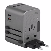 ENERGEA tinklo įkroviklis 3xUSB+2xUSB-CPD-PPS-QC 3.0 35.5W 3A2C adapter 4w1 US/UA/EU/UK pilkas/gunmetal Travelworld