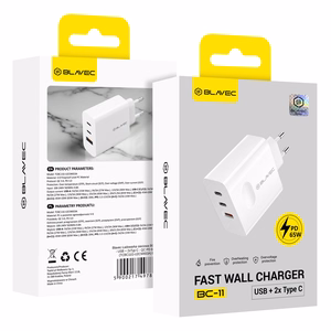 Blavec sieninis įkroviklis BC-11 GaN - USB + 2xType C - QC PD 65W 3A (TCBC11G-U2CW653A) baltas