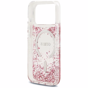 Guess Resin Bottom Glitter MagSafe dėklas, skirtas iPhone 18 Pro Max / 17 Pro Max, rožinis