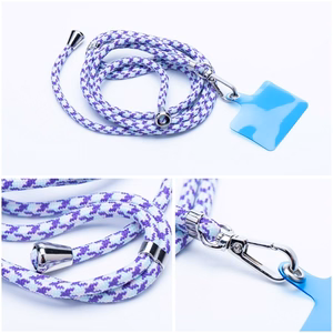 SWING (6mm) telefono dirželis, telefono pakabukas su reguliuojamu ilgiu / virvelės ilgis 165 cm (maks. 82,5 cm kilpoje) / ant peties arba kaklo – baltas–violetinis