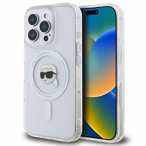 Karl Lagerfeld IML Metalinis Karl Head Magnetinis dėklas telefonui iPhone 16 Pro - baltas