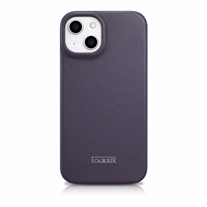 iCarer CE Premium odinis folio dėklas iPhone 14 Plus magnetinis atverčiamas odinis folio dėklas MagSafe tamsiai violetinė