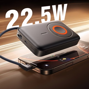 Joyroom JR-PBM02 22.5W 10000mAh išorinė baterija 3in1 magnetinė indukcinė suderinama su MagSafe su įmontuotu kabeliu - juoda