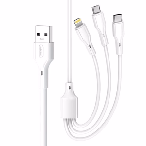 XO laidas NB230 3-in-1 USB - Lightning + USB-C + microUSB 1,0m 2,4A, baltas