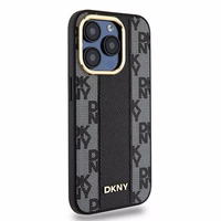 DKNY Odinis langeliais raštuotas magnetinis dėklas iPhone 15 Pro - juodas