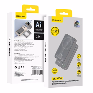 Blavec Išorinė baterija 10000mAh BJ-04 Plona 13,5mm - Type C - 22,5W magnetinė Magsafe 3 in 1 (PBBJ04-MC10G) pilka stiklas
