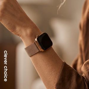 Nerūdijančiojo plieno Milano pynimo apyrankė Crong Milano Steel, skirta Apple Watch 44/45/46/49 mm, rožinio aukso spalvos