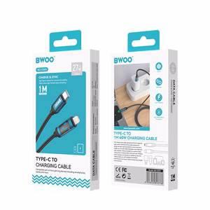 BWOO usb-c Lightning kabelis 1m 27W su LED ekranu, pintas, juodas