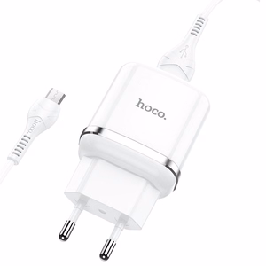 Telefono įkroviklis Hoco USB A QC3.0 3A 18W + kabelis USB A į Micro USB N3 baltas