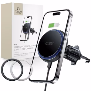 Tech-Protect MM15W-V4 automobilinis telefono laikiklis su MagSafe 15W indukciniu įkrovikliu, tvirtinamas prie oro angos - juodas