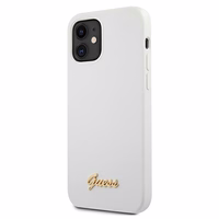 Guess GUHCP12SLSLMGWH iPhone 12 mini 5.4" baltas/baltas kietas dėklas Metal Logo Script