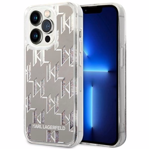 Karl Lagerfeld KLHCP14LLMNMS iPhone 14 Pro 6.1 kietasis dėklas sidabrinis skystas blizgutis Monogram