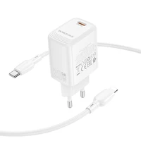 Borofone sieninis įkroviklis BN26 Fuente - Type C - PD 20W su Type C į Lightning kabeliu baltas