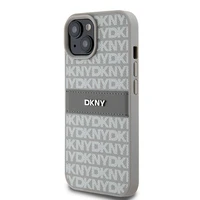 DKNY Odinis mono juosta ir metalinis logotipas dėklas telefonui iPhone 15 Plus / 14 Plus - smėlio