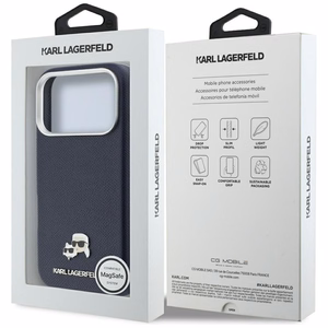 KARL LAGERFELD dėklas IPHONE 17 Pro Max, suderinamas su MagSafe KLHMP17X6PFKCLB (PU FW W/ K&C Head Pin), mėlynas