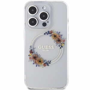Guess IML Gėlių vainikas Magnetinis dėklas iPhone 15 Pro - permatomas