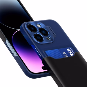 Odinis dėklas su stovu iPhone 14, kortelių piniginės tipo, mėlynas
