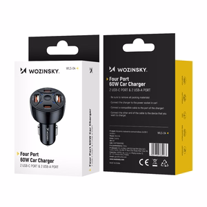 Wozinsky WLS-04 60W automobilinis įkroviklis, 2xUSB-C ir 2xUSB-A, juodas