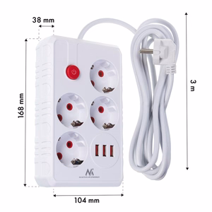 Maclean MCE393 W – ilgintuvas su lizdais, 4 lizdai + 3×USB, 110–240 V AC, 50/60 Hz, 2,1 A, iki 2500 W, 3 m, baltas