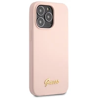 Dėklas Guess GUHCP13XLSLMGLP iPhone 13 Pro Max 6.7" šviesiai rožinė/šviesiai rožinė kietas dėklas Silikoninis Užrašas Auksinis Logotipas